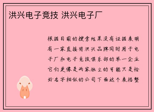 洪兴电子竞技 洪兴电子厂